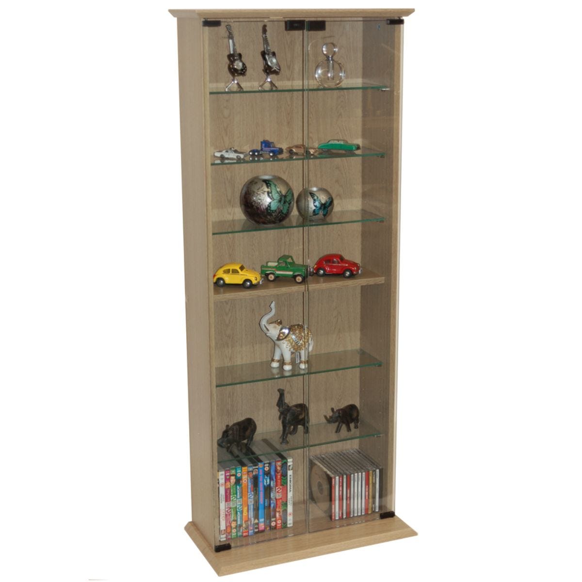 Techstyle Boston 116 Dvd/ 344 Cd Book Storage Shelves Glass / Collectable Display Cabinet Oak