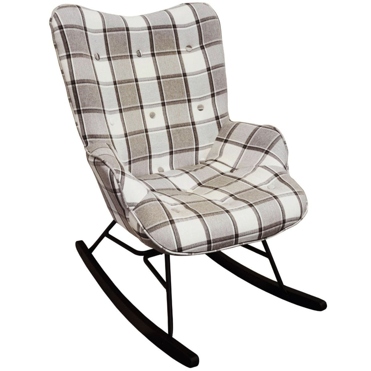 Techstyle Check Wing Back Rocking / Nursing Chair With Checked Tartan Fabric Grey / White / Black
