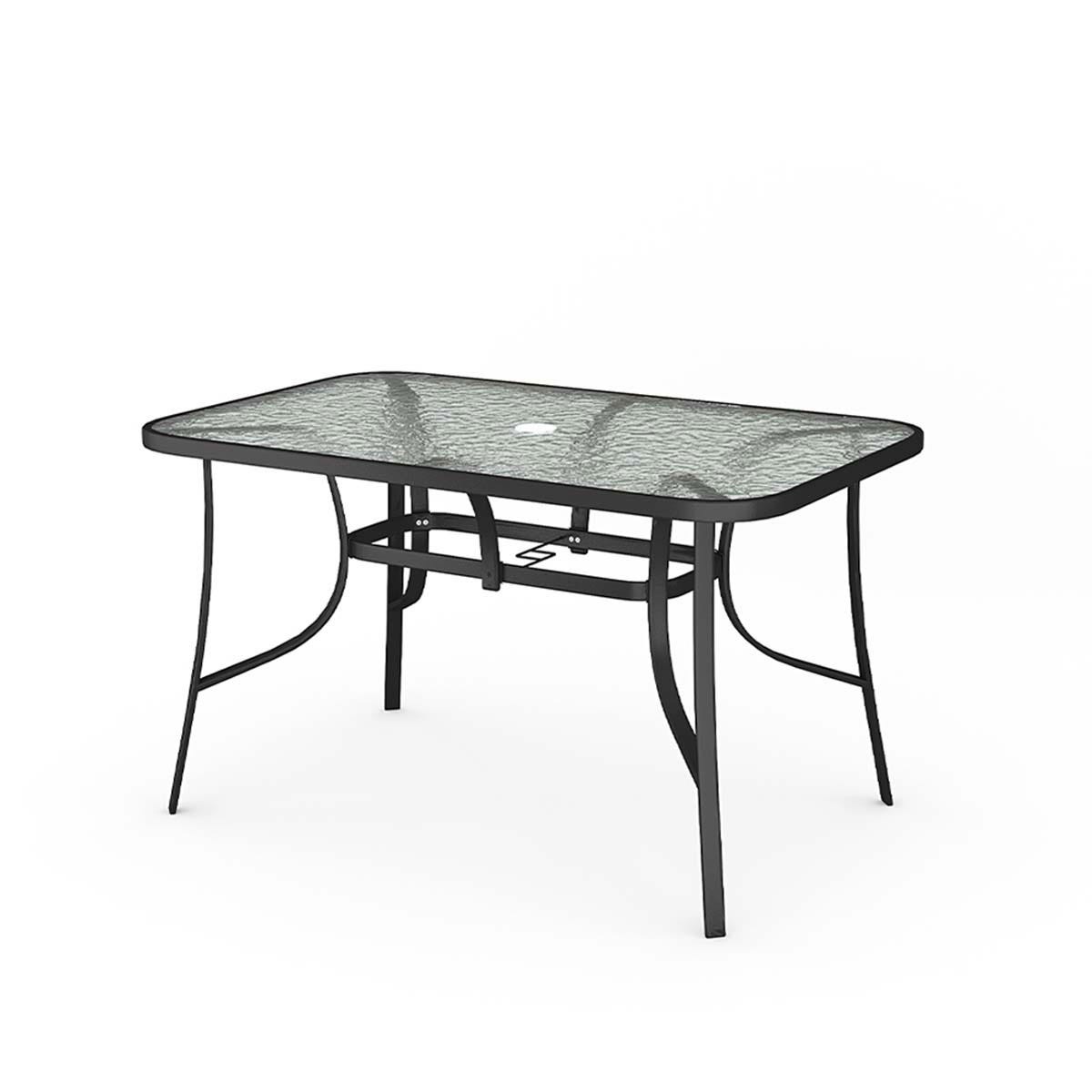 Livingandhome 120cm Garden Tempered Glass Table With Umbrella Hole - Black