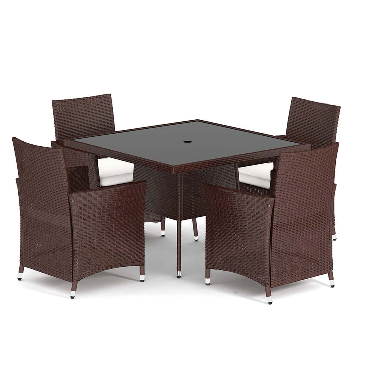 Livingandhome 4 Seater Rattan Garden Dining Set Square Table - Brown