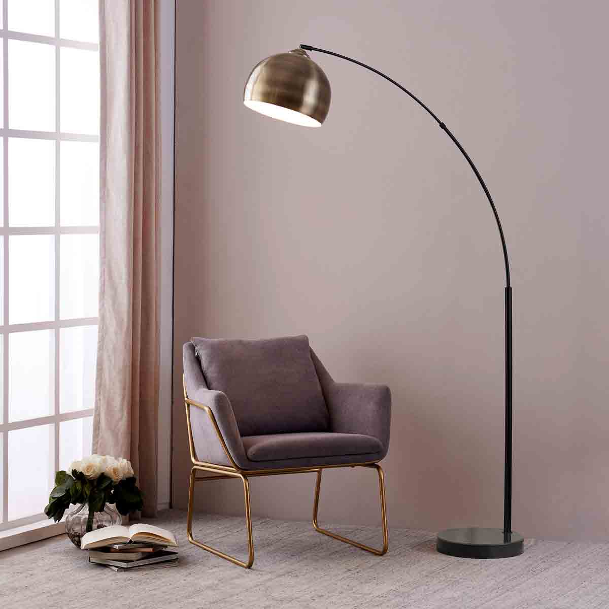 Teamson Home Arc Floor Lamp With Marble Base Antique Brass Finished Shade Vn-l00010Ab-UK