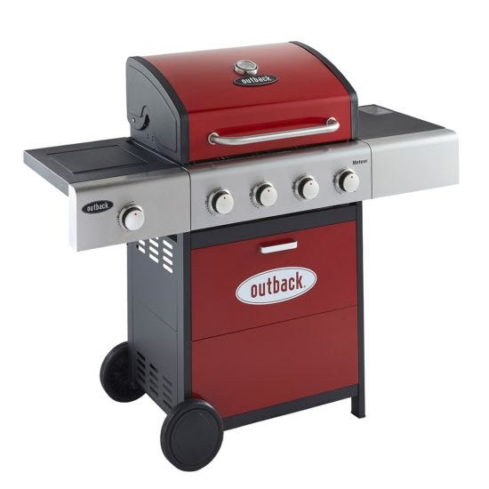 Outback Meteor 4-Burner Hybrid Gas & Charcoal BBQ - Red