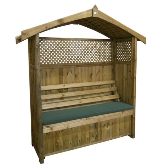 Zest4Leisure Hampshire Wooden Arbour with Storage Box & Green Seat Cushion