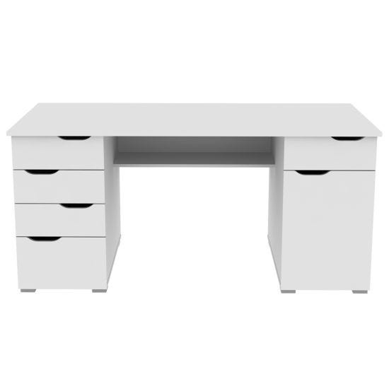 Alphason Kentucky White Desk with White Gloss Drawer Fronts