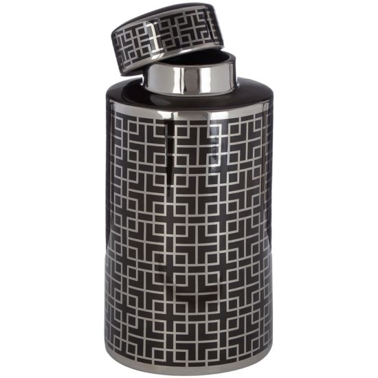 Premier Housewares Daria Small Ceramic Jar - Black/Silver Finish