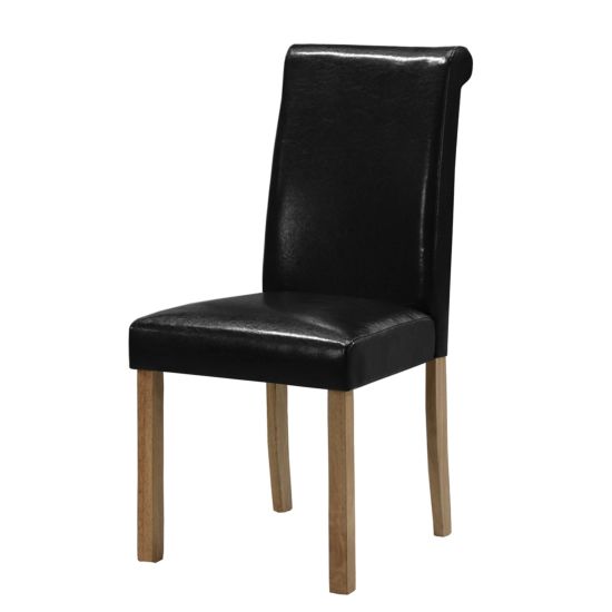 Set Of 2 Jasper Solid Rubberwood Chairs With Faux Leather Seats - Black