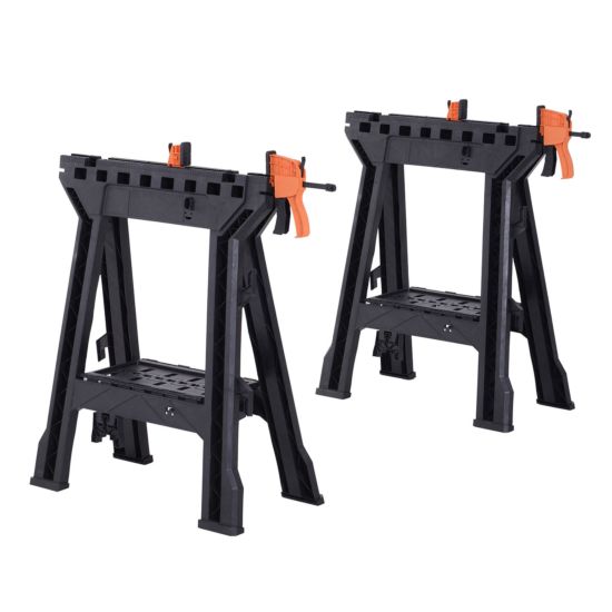 Durhand Foldable Clamping Sawhorse Trestle Twin Support Bars Cutting Stands Workbench - Black & Orange