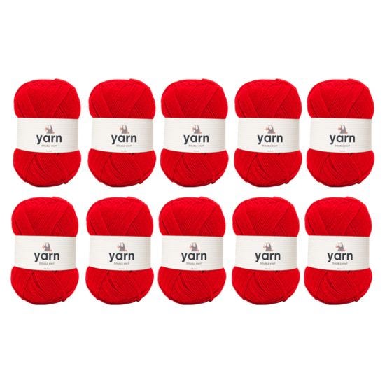 Korbond Red Double Knit Yarn Bulk Pack Bundle - 10 x 100g