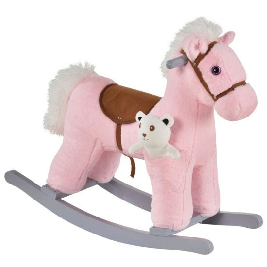 Jouet Kids Plush Ride-On Rocking Horse with Animal Sounds - Pink