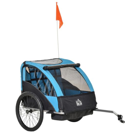 Reiten Kids 2-Seater Foldable Bicycle Trailer with Storage Bag - Black/Blue