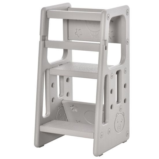 HOMCOM Kids Step Stool Adjustable Standing Platform Toddler Kitchen Stool Grey