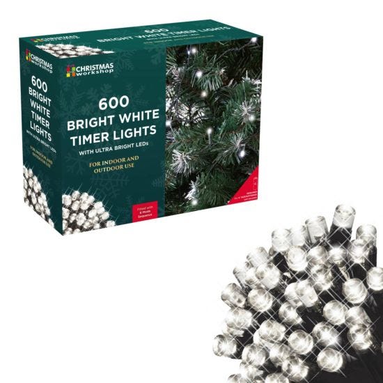 Christmas Workshop 600 LED Battery operated Timer Lights - White