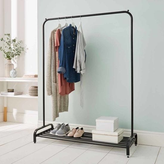 House of Home Steel Clothes Rail With Shoe Rack In Black Powder Coating