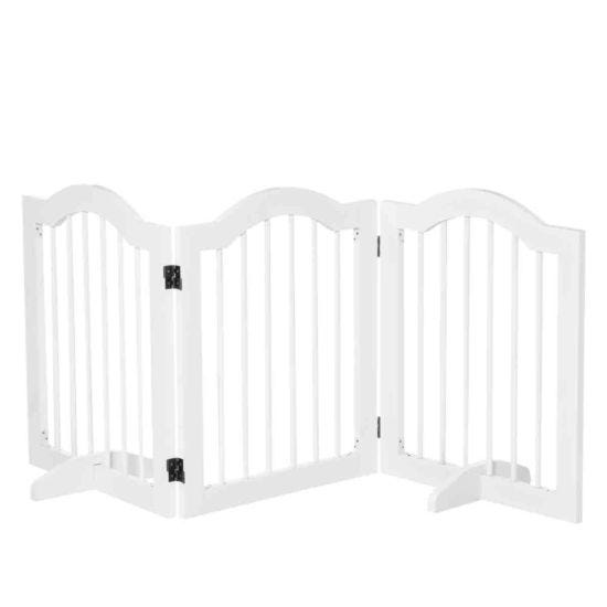Pawhut Freestanding 3 Pannel Pet Safety Gate w/ Support Feet - White