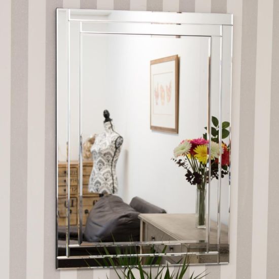 Luxford All Glass Bevelled Wall Mirror 100 X 70 Cm