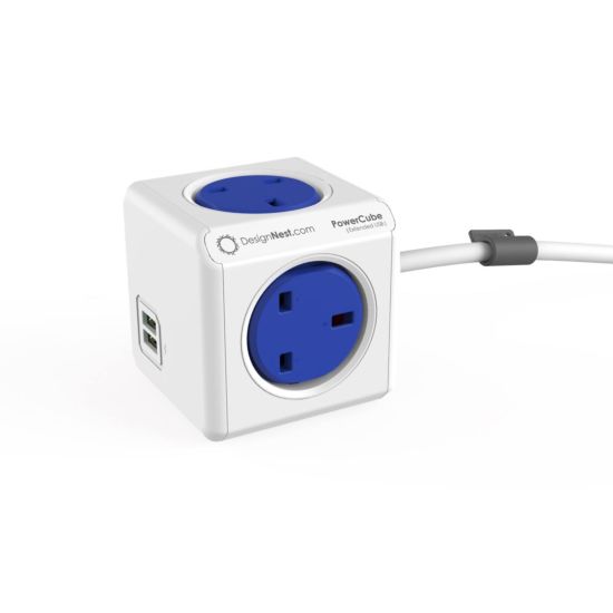 Allocacoc PowerCube Extended USB 4 Socket + 2 USB 1.5metre Extension Lead Adapter Outlet - Blue