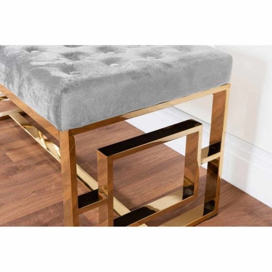 Furniture Box Cambridge Modern Gold Base Velvet Luxury Upholstered Grey Seat Bench