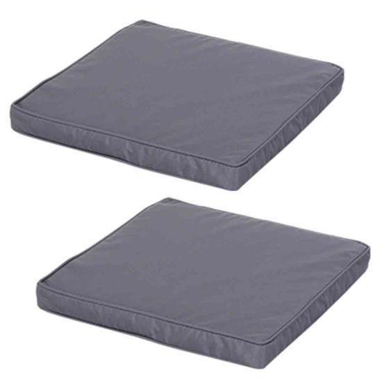 Set Of 2 Square Chair Cushions Removable Covers Foam Padding Tie Fastenings Grey