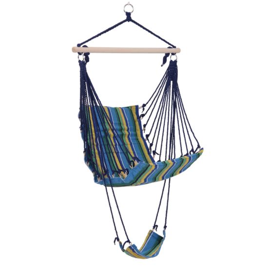 Outsunny Hammock Swing Chair Hanging Rope Striped Seat W/ Foot Rest Indoor