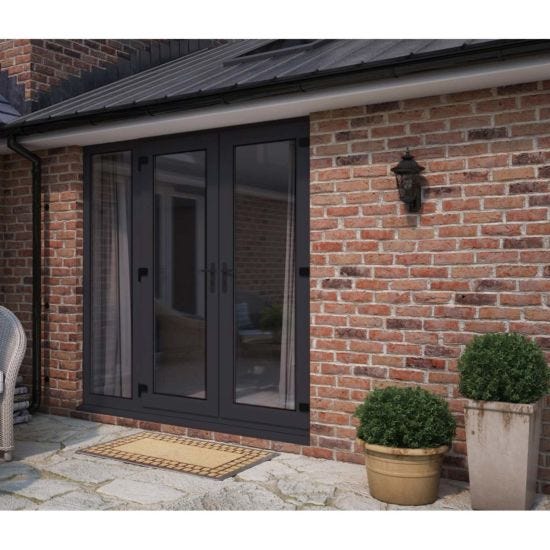 Model 5 French Door (dual Handle) & X1 Wide Sidelite - Grey/Grey - Lh Master Open Out - 2090Mm X 2090Mm - (including Cill & Vent)