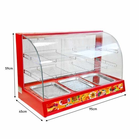 KUKoo 8369 Curved Glass 90Cm Food Warmer Cabinet - Red