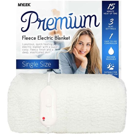 Mylek Electric Blanket Single Fully Fitted Heated Fleece Mattress Cover Underblanket With Elasticated Skirt - Size 200 X 107Cm