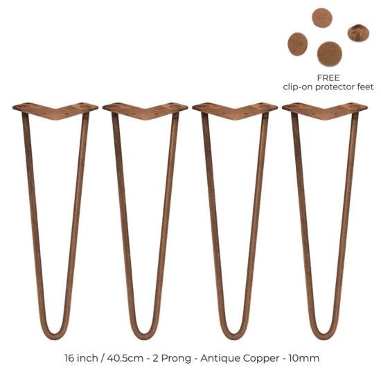 4 X Hairpin Leg - 16 - Antique Copper - 2 Prong - 10M