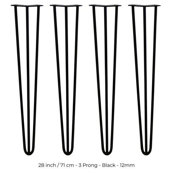 4 X Hairpin Leg - 28 - Black - 3 Prong - 12M