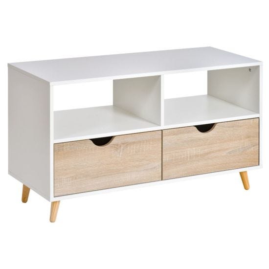 Homcom 99Cm TV Stand Media Unit Cabinet With Storage White With Wood Effect Drawers