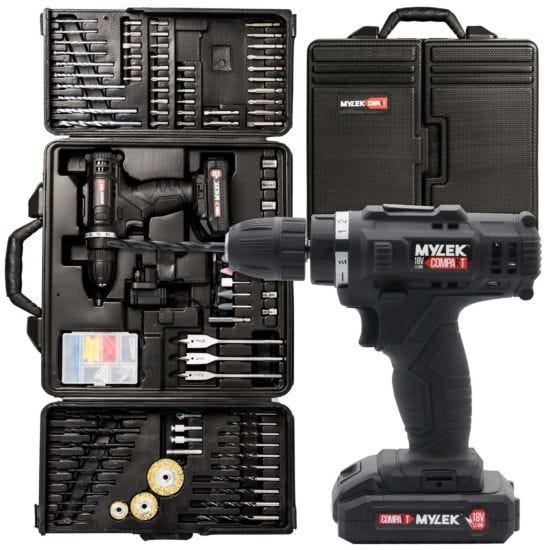 Mylek 18V Cordless Drill Driver With 151 Piece Accessory Kit And Carry Case