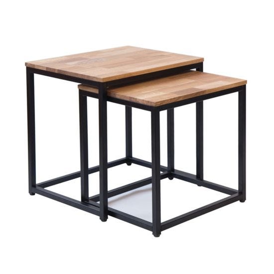 LPD Furniture Mirelle Nest Of Tables Solid Oak Black Metal Frame