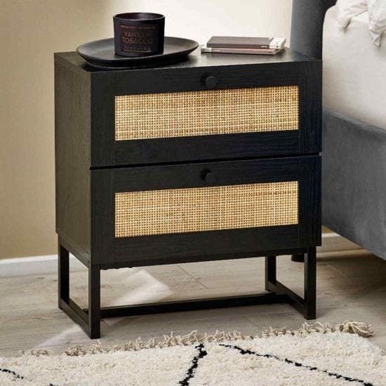 Padstow 2 Drawer Bedside Table Black