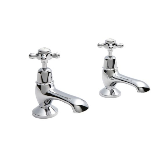Hudson Reed White Topaz With Crosshead & Domed Collar Bath Taps - Chrome / White