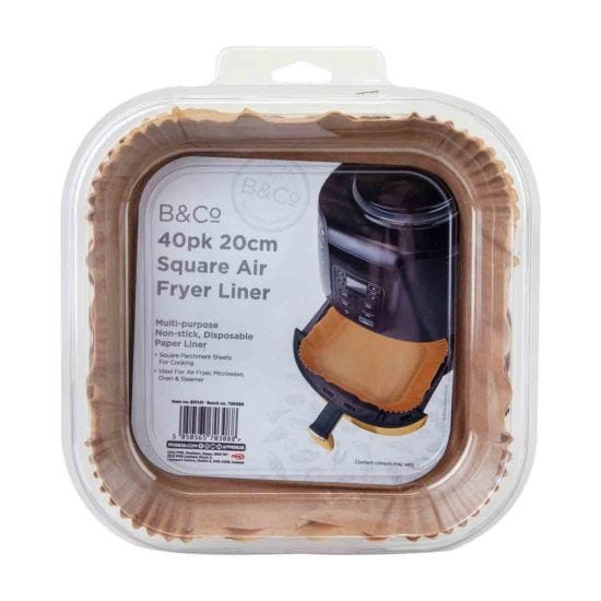 B&Co Air Fryer Square Liners 20cm X 20cm 40 Pack