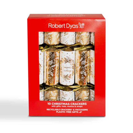 Robert Dyas 10x 12'' Family Christmas Crackers - Gold Wreath
