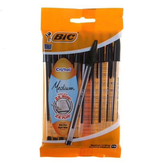 Bic Cristal Medium Ballpoint Pens – Pack of 10, Black