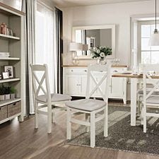 Madera Ready Assembled Pair of Cross Back Wooden Chairs with Padded Seats  -  White