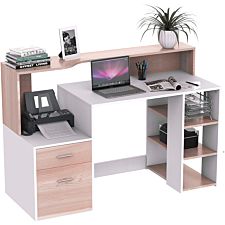 Zennor Galena Multi Level Computer Desk with Shelves & Storage - Oak/White