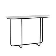 44 Inch Curved Entry Table Faux White Marble and Black