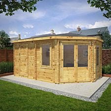 Mercia 5m x 3m 34mm Wall Corner Lodge Plus with Side Shed