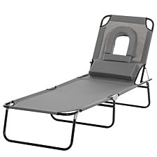 Outsunny Premium Folding Sun Lounger with Reading Hole - Grey