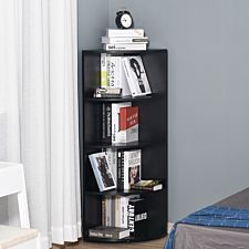 4 Tier Corner Fan Shelf Unit Freestanding Bookshelf Black