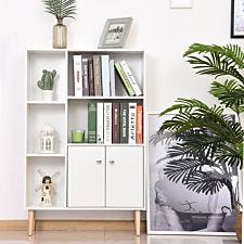 Bookcase Storage Cabinet Shelving Unit Free Standing with Two Doors Wooden White