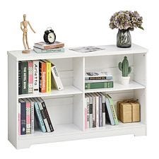 Simple Modern 4 Compartment Low Bookcase Two Tier With Shelves Cube Display Office White