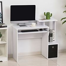 HOMCOM Computer Desk With Sliding Keyboard Tray Storage Drawer White