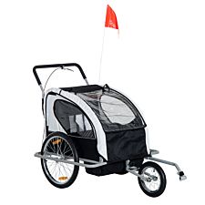 Reiten 2-in-1 Collapsible 2-Seater Kids Stroller & Bike Trailer with Pivot Wheel - Black/Grey