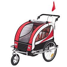 Reiten 2-in-1 Kids  2 Seater Bicycle Trailer & Stroller - Red/White/Black