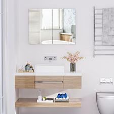 Wall Mounted Mirror Cabinet Double Door Bathroom Storage Unit With Adjustable Shelf