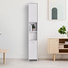 Slimline Freestanding Storage Cabinet With Door Cupboard And Shelves White
