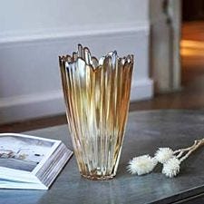 Amber Rippled Glass Vase H25Cm W14.5Cm